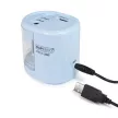 Hegyező, kétlyukú, asztali, elemes, USB töltővel, RAPESCO"PS12-USB", világoskék 1 db