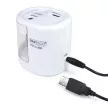 Hegyező, kétlyukú, asztali, elemes, USB töltővel, RAPESCO"PS12-USB", fehér 1 db