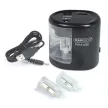 Hegyező, kétlyukú, asztali, elemes, USB töltővel, RAPESCO"PS12-USB", fekete 1 db