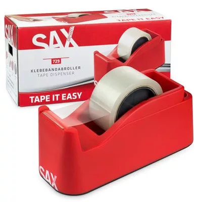 Csomagolószalag adagoló, asztali, csomagolószalaggal, SAX "729", piros 1 db