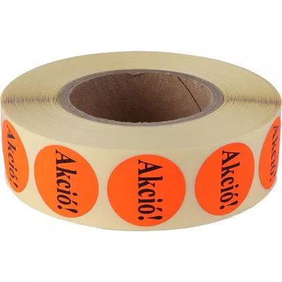 Etikett, 20 mm kör, "AKCIÓ" felirattal, 1000 etikett/tekercs, piros 1000 db