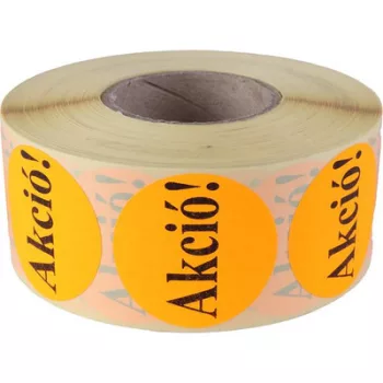   Etikett, 38 mm kör, "AKCIÓ" felirattal, 1000 etikett/tekercs, narancs 1000 db
