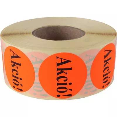 Etikett, 38 mm kör, "AKCIÓ" felirattal, 1000 etikett/tekercs, piros 1000 db