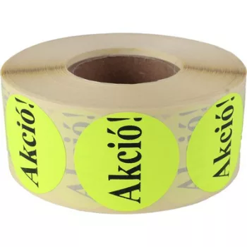   Etikett, 38 mm kör, "AKCIÓ" felirattal, 1000 etikett/tekercs, citromsárga 1000 db