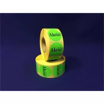   Etikett, 38 mm kör, "AKCIÓ" felirattal, 1000 etikett/tekercs, zöld 1000 db