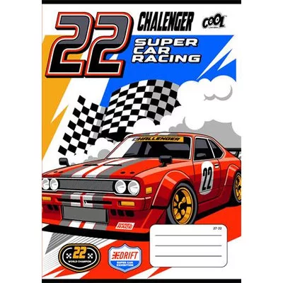 Füzet, tűzött, A5, kockás, 32 lap, COOL BY VICTORIA "Race cars", "27-32" 1 db