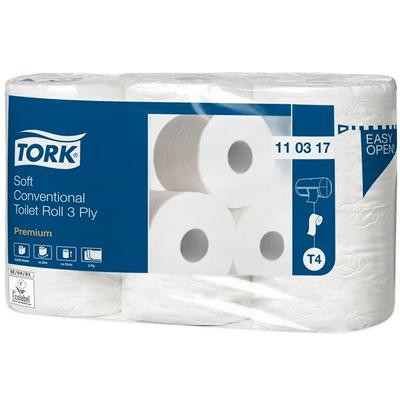 Toalettpapír, T4 rendszer, 3 rétegű, 12 cm átmérő, Premium, TORK "Soft", fehér (6 tekercs/csomag)