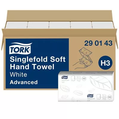 Kéztörlő, Z hajtás, 2 rétegű, 250 lap, H3 rendszer, Advanced, TORK "Singlefold", fehér 15 csom