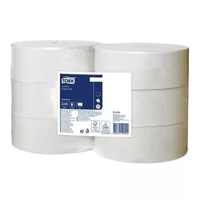 Toalettpapír, T1 rendszer, 2 rétegű, 26 cm átmérő, Universal, TORK "Jumbo", fehér 6 db