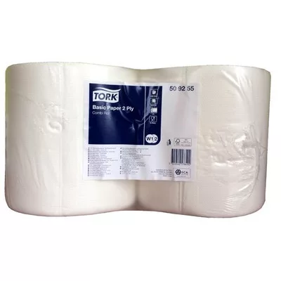 Törlőpapír, tekercses, 25 cm átmérő, 2 rétegű, W2 rendszer, TORK "Általános", fehér 2 tek