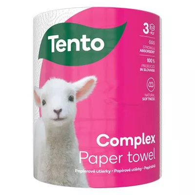 Háztartási papírtörlő, tekercses, 3 rétegű, 220 lap, TENTO "Complex", fehér 1 tek
