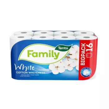   Toalettpapír, 2 rétegű, kistekercses, 16 tekercs, TENTO "Family White", fehér