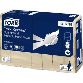   Kéztörlő, Interfold hajtás, 2 rétegű, 180 lap, H2 rendszer, Advanced, TORK "Xpress Soft Multifold", natúr 21 csom