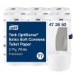 Toalettpapír, belsőmag nélküli, T7 rendszer, 3 rétegű, 13,1 cm átmérő, Premium, TORK "OptiServe", fehér 18 tek