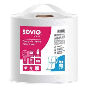   Törlőpapír, tekercses, 212,6 m,  26,5 cm átmérő, 2 rétegű, SOVIO, hófehér 1 tek