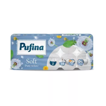   Toalettpapír, 2 rétegű, kistekercses, 10 tekercs, PUFINA "Soft White", illatmentes