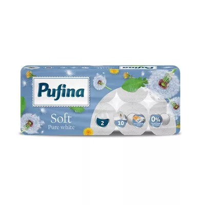 Toalettpapír, 2 rétegű, kistekercses, 10 tekercs, PUFINA "Soft White", illatmentes