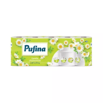   Toalettpapír, 3 rétegű, kistekercses, 10 tekercs, PUFINA "Chamomile", kamilla illattal
