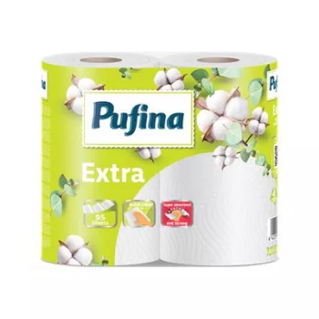   Háztartási papírtörlő, 2 rétegű, 95 lap, 2 tekercses, PUFINA "Extra"