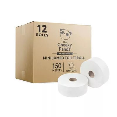 Toalettpapír, bambusz, 2 rétegű, nagytekercses, 18 cm átmérő, 150 m/tekercs, 12 tekercs, CHEEKY PANDA, fehér