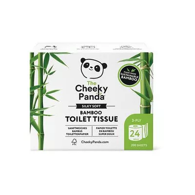 Toalettpapír, bambusz, 3 rétegű, kistekercses, 24 tekercs, CHEEKY PANDA, fehér
