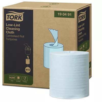 Tisztítókendő, szöszszegény, tekercses, 1 rétegű, 200 db, utántöltő hordozható vödörhöz, W10 rendszer, TORK, türkiz