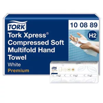   Kéztörlő, tömörített, Interfold, 2 réteg, 225 lap, H2 rendszer, Premium, TORK "Xpress Soft Multifold", fehér 12 csom