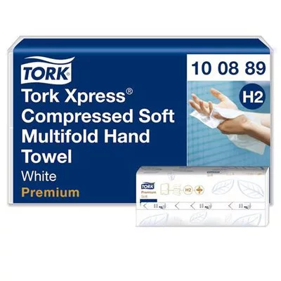 Kéztörlő, tömörített, Interfold, 2 réteg, 225 lap, H2 rendszer, Premium, TORK "Xpress Soft Multifold", fehér 12 csom