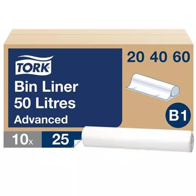 Hulladékgyűjtő zsák, 50 l, B1 rendszer, 25 db, TORK, átlátszó 250 db
