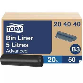   Hulladékgyűjtő zsák, 5 l, B3 rendszer, 50 db, TORK, fekete 1000 db