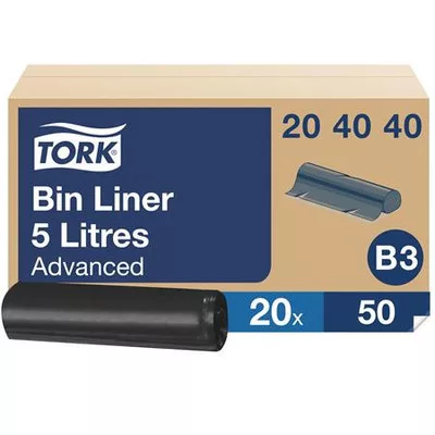 Hulladékgyűjtő zsák, 5 l, B3 rendszer, 50 db, TORK, fekete 1000 db