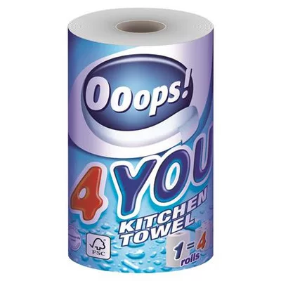 Háztartási papírtörlő, 2 rétegű, 200 lap, tekercses, OOOPS "4You" 1 tek