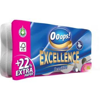   Toalettpapír, 3 rétegű, kistekercses, 8 tekercs, OOOPS "Excellence"
