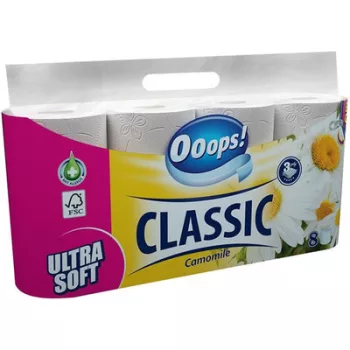   Toalettpapír, 3 rétegű, kistekercses, 8 tekercs, OOOPS "Classic", kamilla