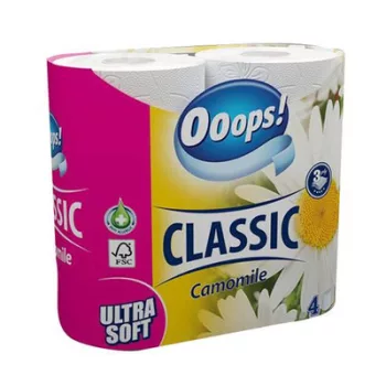   Toalettpapír, 3 rétegű, kistekercses, 4 tekercs, OOOPS "Classic", kamilla