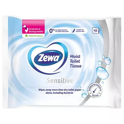 Toalettpapír, nedves, 42db, ZEWA, sensitive 42 db