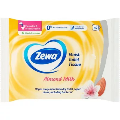 Toalettpapír, nedves, 42db, ZEWA, mandulatej 42 db