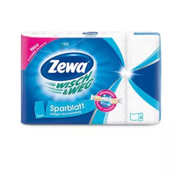   Háztartási papírtörlő, 2 rétegű, 4 tekercses, ZEWA "Wisch&Weg sparblatt"