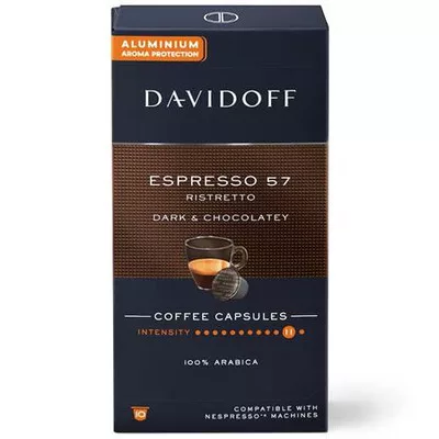 Kávékapszula, Nespresso® kompatibilis, 10 db, DAVIDOFF "Espresso 57"