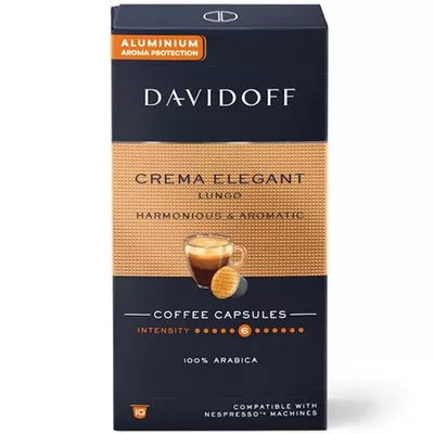 Kávékapszula, Nespresso® kompatibilis, 10 db, DAVIDOFF "Crema Elegant Lungo"