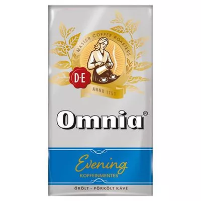 Kávé, pörkölt, őrölt, vákuumos csomagolásban, 250 g, DOUWE EGBERTS "Omnia Evening", Koffeinmentes 0,25 kg