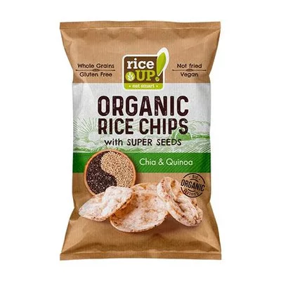 Barnarizs chips, 25 g, RICE UP "Bio", chia maggal és quinoával 0,025 kg