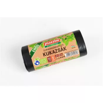   Szemeteszsák, újrahasznosított, erős, 110 l, 10 db, 60x100 cm, 30 µ, MAZZINI, fekete