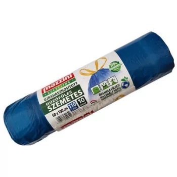   Szemeteszsák, újrahasznosított húzófüles, 110 l, 10 db, 60x100 cm, 28 µ, MAZZINI, kék
