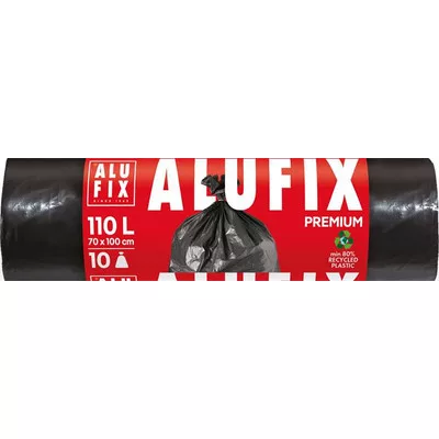 Szemeteszsák, extra erős, 110 l, 10 db, 70x110 cm, 33 µ, ALUFIX, fekete