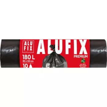 Szemeteszsák 180 l, 10 db, 80x120 cm, 45 µ, ALUFIX, fekete