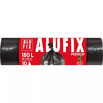 Szemeteszsák 180 l, 10 db, 80x120 cm, 45 µ, ALUFIX, fekete