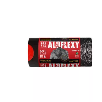   Szemeteszsák, zárószalagos, 60 l, 10 db, 64x69 cm, 33 µ, ALUFIX "Aluflexy", fekete