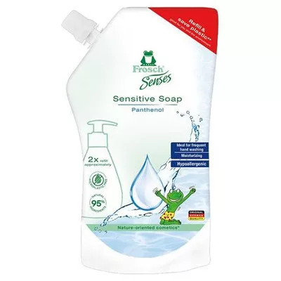 Folyékony szappan utántöltő, 500 ml, FROSCH, "Érzékeny bőrre" 0,5 liter