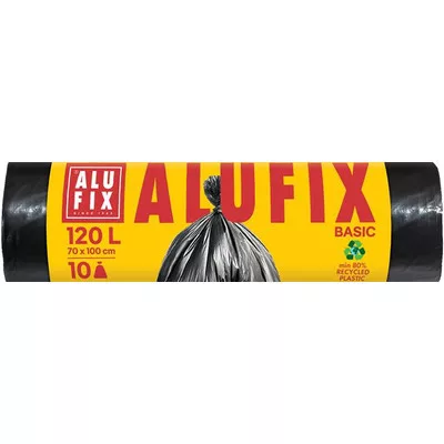 Szemeteszsák, 120 l, 10 db, 70x100 cm, 17 µ, ALUFIX "Economy", fekete